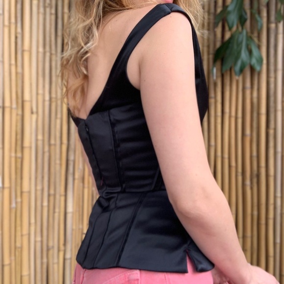 White House Black Market Bustier Corset Blouse Black Satin Size 10 - Picture 2 of 11